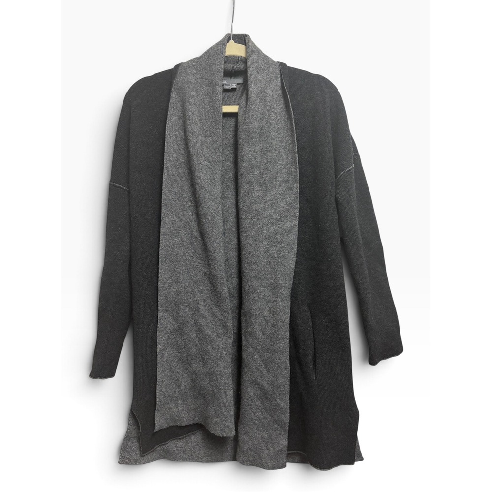 Vince Drape Neck Cashmere Blend Charcoal Gray Open Front Cardigan XS